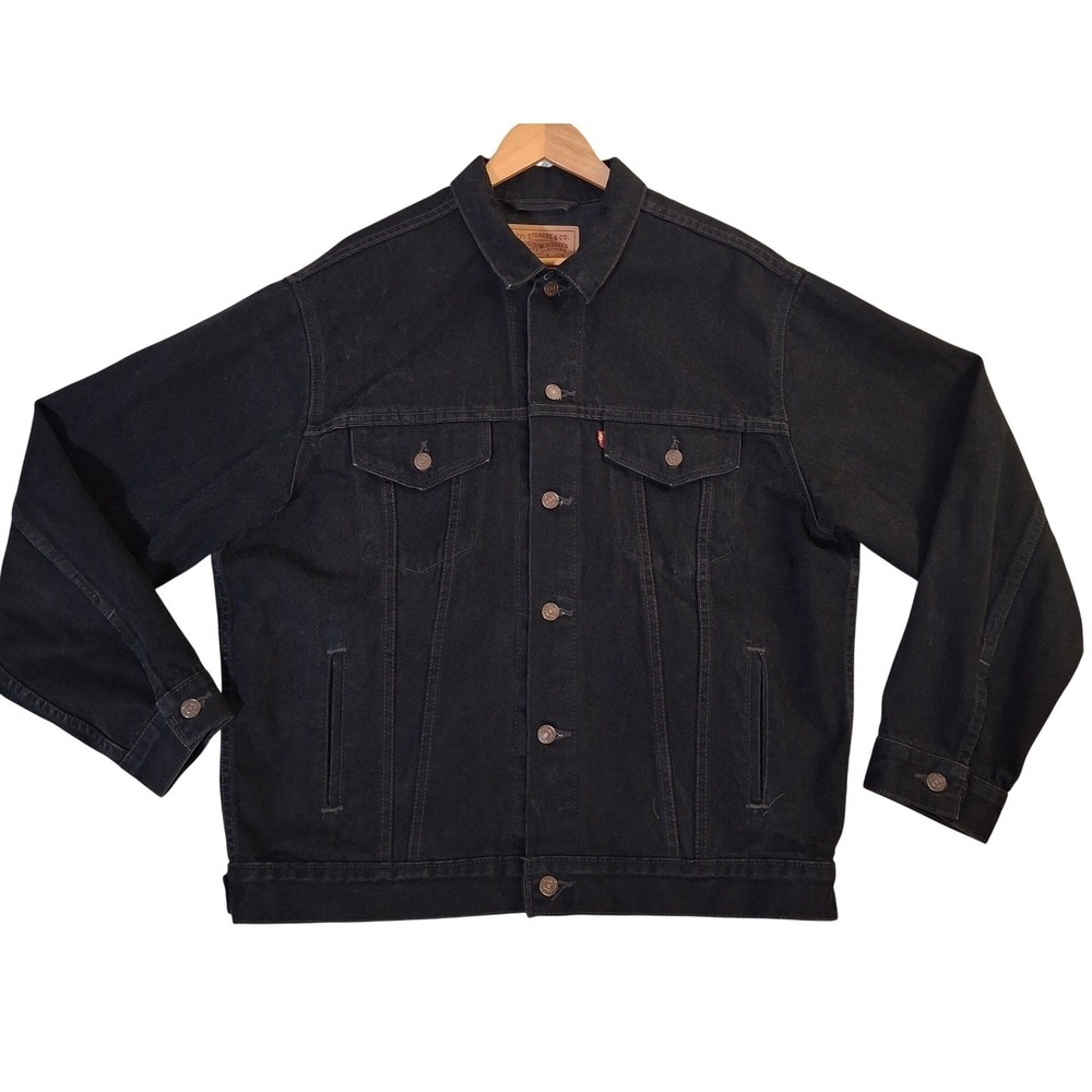 Vintage 90s Levi's 70507-4159 Trucker Jacket Men's Large Black Denim Made in USA